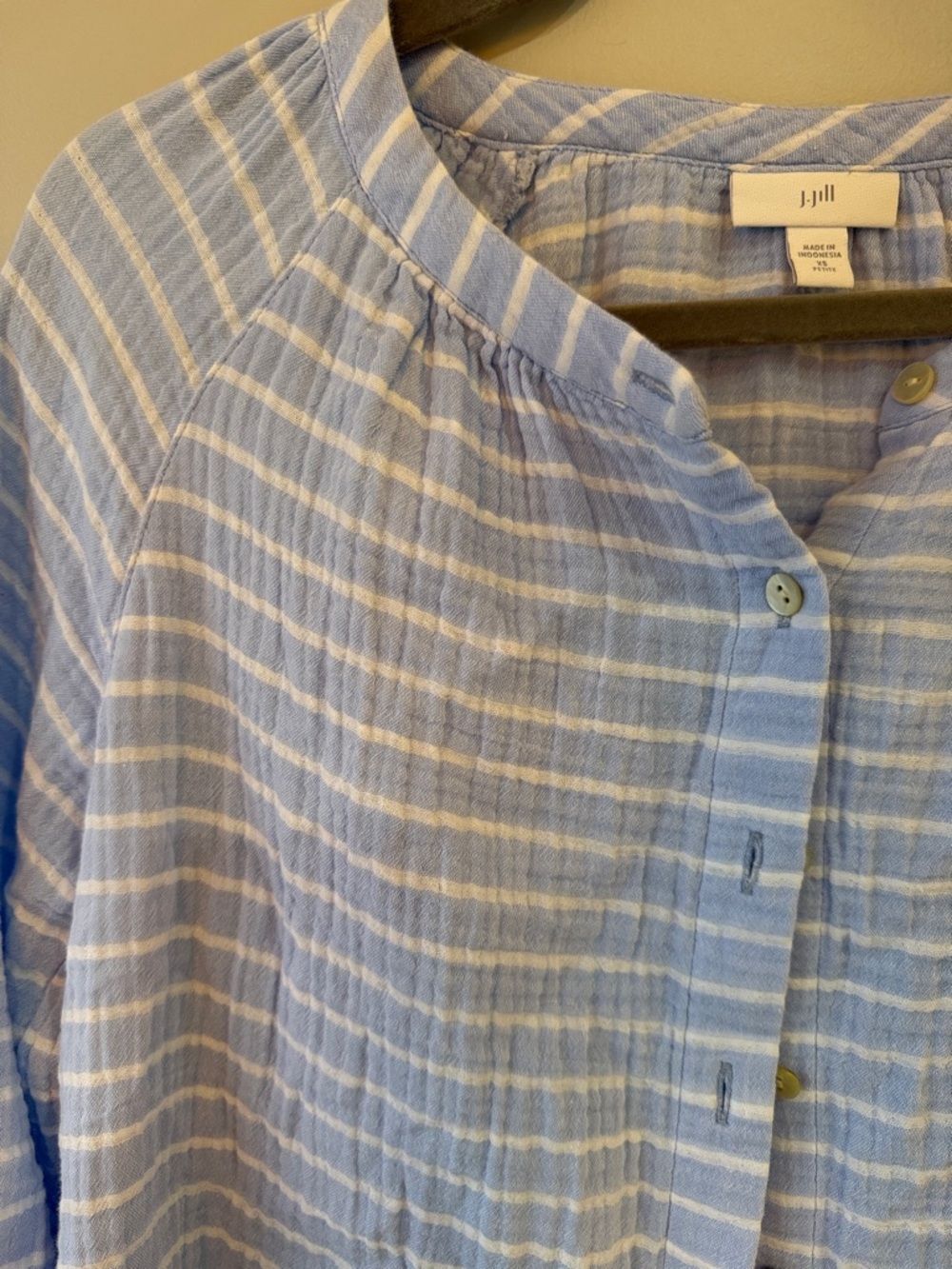 J. Jill Light Blue and White Striped Button-Down Shirt  XSP 100% cotton gauze